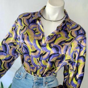 v i n t a g e :: Psychedelic Op Art Pure Silk Satin Blouse